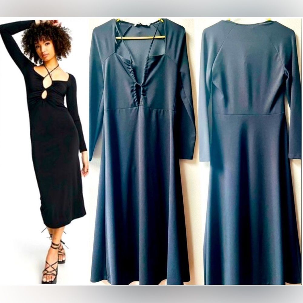ZARA BLACK VERSATILE NECKLINE MIDI DRESS SIZE S~NWT